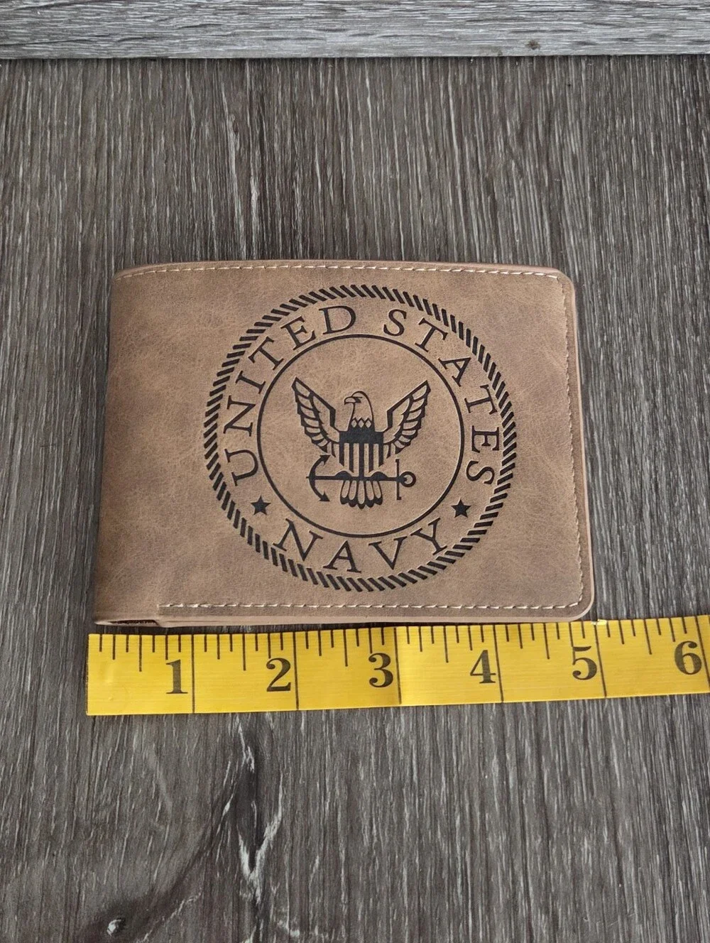 United States Navy Embossed Men's Bifold Wallet - Tan